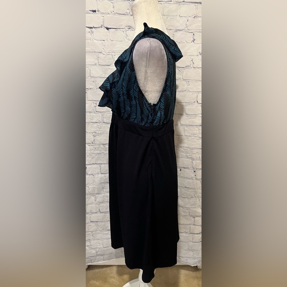 Liz Lange Maternity Dress Career Ruffle Professional Black Turquoise Medium - Picture 3 of 8